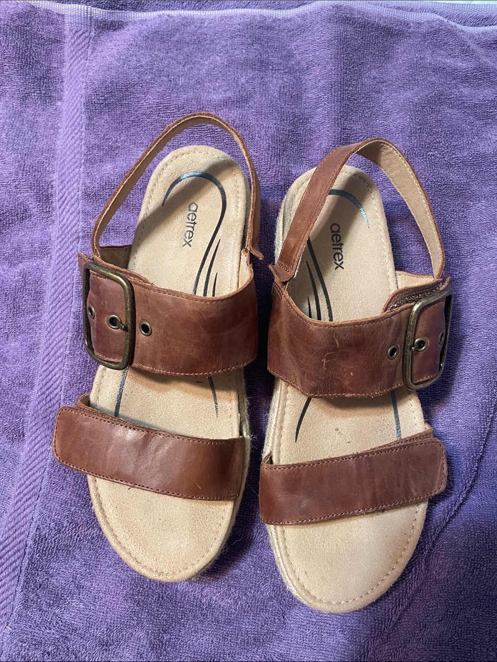 Aetrex Vania Brown/cognac Leather Double-Strap Slingback Sandals size 7.5 - 8